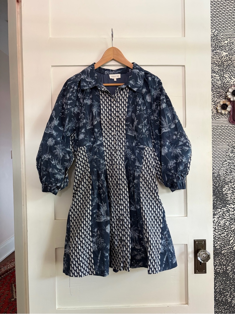 entro Navy Mixed-Print Long Sleeve Dress with Pockets